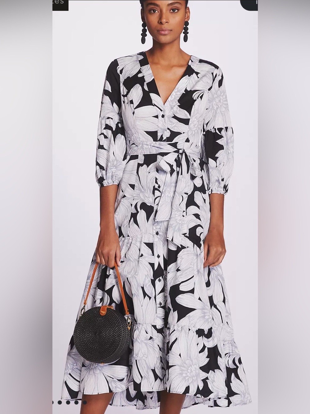 Anthropologie Maeve Women's Floral Puff Sleeve Midi Dress Self Tie Belt Sz 12
